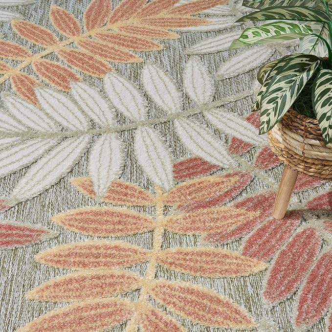 Nourison Home Aloha Ivory Rose 5'3" x 7'5" Area Rug - Easy Clean, Non Shedding, Bed Room, Living Room, Dining Room, Kitchen (5' x 8')