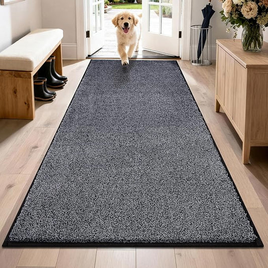 PURRUGS Dirt Trapping Door Mat 31.5" x 70", Non-Slip Machine Washable Entryway Rug, Dog Doormat, Indoor Front Door Mat, Super Absorbent Entry Rug for Muddy Shoes & Paws, Bluish Grey-Black