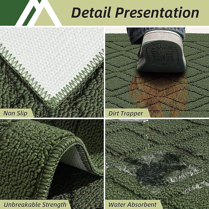 COSY HOMEER-Kitchen-Rugs-and-Mats 20"x48" Non Slip Kitchen Mats for Floor Absorbent Washable Kitchen Runner Standing Floor Mat for Sink Mat,Entry,Laundry,Polypropylene,Green