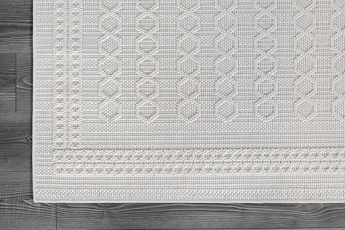 Luul Home Micro Loop Indoor Rug White 5x7 Boho Geometric Neutral Area Rugs for Living Room Soft Luxury Modern Low and High Pile Durable Stain Resistant Non-Shedding Indoor Area Carpet 5 x 7