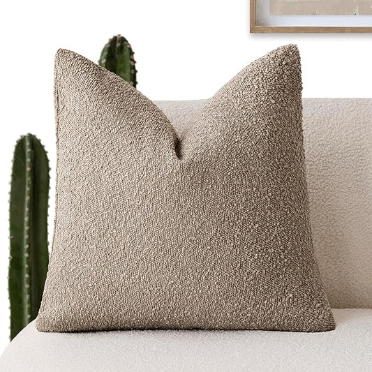 Foindtower Decorative Textured Boucle Throw Pillow Covers Accent Solid Pillow Cases Neutral Soft Cozy Couch Cushion Case for Chair Sofa Bedroom Living Room Home Decor 26x26 Inch,1PC,Light Khaki Tan