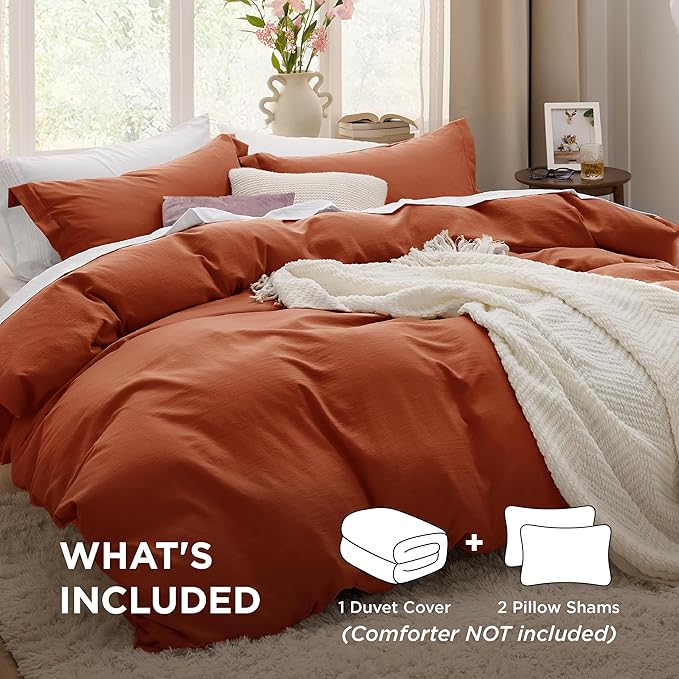 Bedsure Terracotta Duvet Cover Full Size - 3 Pieces Prewashed Extra Soft Cotton-Like Bedding Set, Includes 1 Duvet Cover 80x90 Inches with Zipper Closure & 2 Pillow Shams, Comforter Not Included