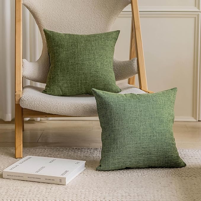 Home Brilliant 2 Pack Lined Linen Solid Textured Large Throw Euro Pillow Sham 26x26 Cushion Spring Pillow Cover for Couch Floor Decor, 26 x 26 inch, Green