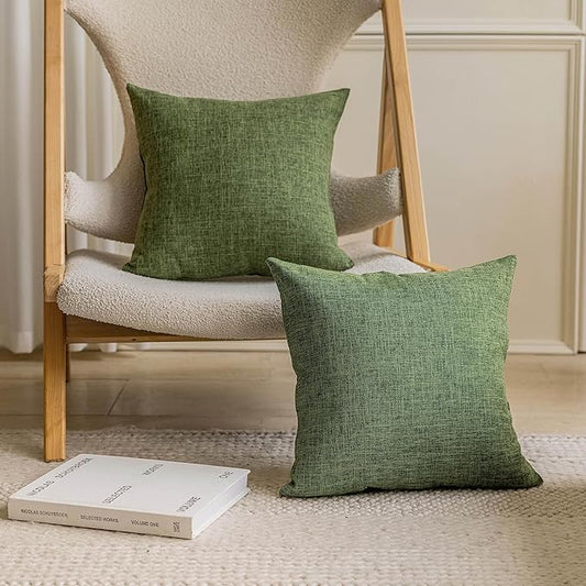 Home Brilliant Set of 2 Euro Pillow Shams 24x24 Lined Linen Decorative Spring Pillow Covers Soft Large Throw Pillow Covers for Sofa Porch Balcony Decor, 24 x 24 Inch, Green