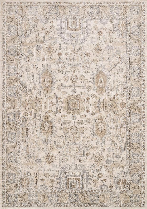 Loloi Teagan Collection TEA-03 Ivory/Sand 5'-3" x 7'-6" Area Rug, Large, Soft Neutral Rug, High-Traffic for Living Room, Bedroom, Home Office, Dining Area