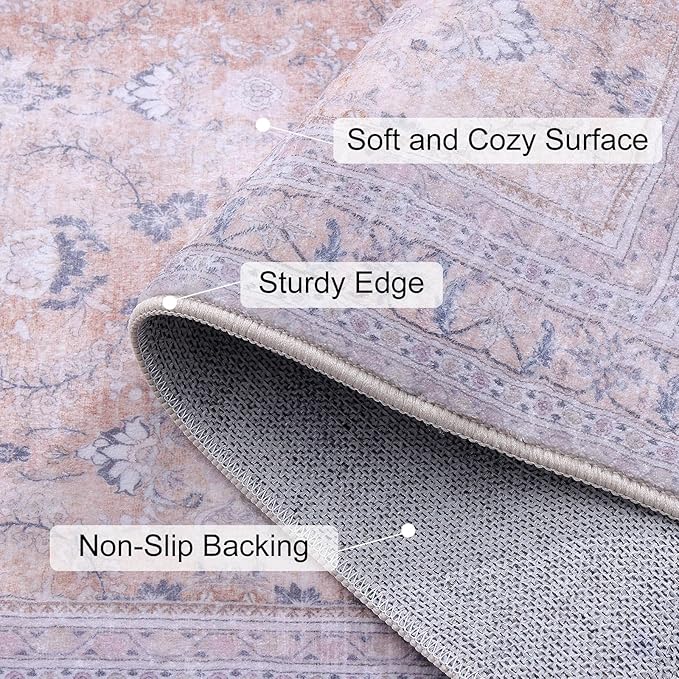 Vanmoos 4x6 Area Rug - Machine Washable, Non-Slip Soft Carpet for Living Room, Bedroom, Office, Dining Room - Durable Accent Rug for Farmhouse & High-Traffic Areas, Urban Luxe/Cream