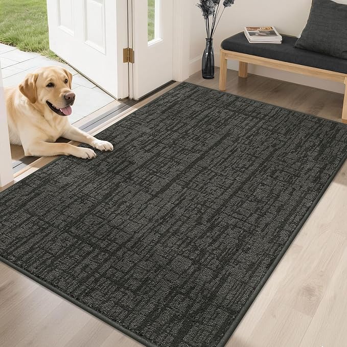 COSY HOMEER-Dirt-Trapper-Door-Mat 32"x48" Non-Slip Entryway Rugs Washable Welcome Mat Absorbent Entrance Mats Low Pile Dog Door Mats for Front Back Doomats and Wet Shoes,Dark Grey