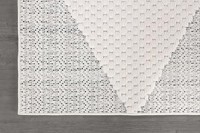 Luul Home Modern Micro Loop Indoor Runner Rugs for Living Room Bedroom Kitchen Geometric Triangle White 2x7 Luxury Durable Low and High Pile Non-Shedding Stain Resistant Soft Area Carpet 2 x 7