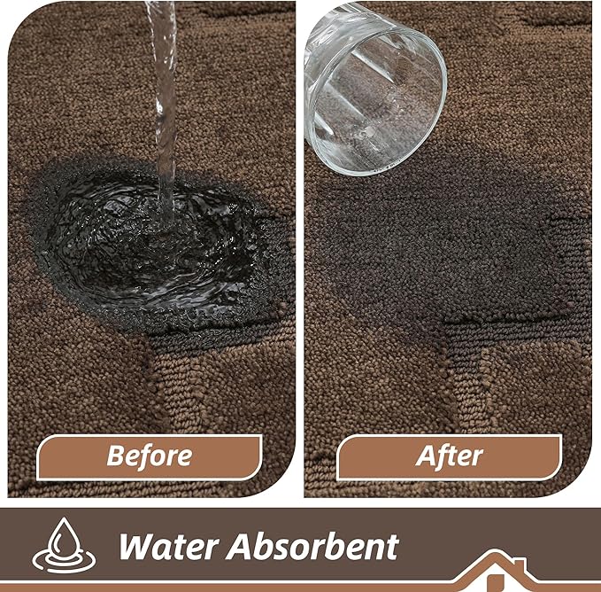BEQHAUSE Kitchen Rugs Non-Slip Washable [2 PCS], Machine Washable Kitchen Mats Absorbent Soft Kitchen Runner Rugs for Floor, Sink, Hallway, Laundry, 20"x32"+20"x48", Brown