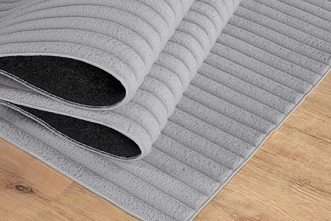 Beverly Rug Non Slip Area Rug 2 x 3 Modern Durable Ultra Soft Ribbed Indoor Rugs for Living Dining Room Office Stain Resistant Non Shedding Casual Easy Shag Indoor Carpet Gray 2x3