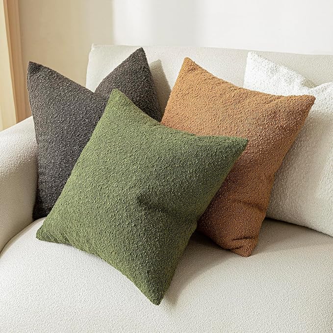 Foindtower Decorative Textured Boucle Throw Pillow Covers Accent Solid Pillow Cases Neutral Soft Cozy Couch Cushion Case for Chair Sofa Bedroom Living Room Home Decor 24 x 24 Inch,Dark Brown