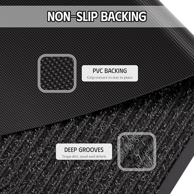 Front Door Mat 3' x 5', Low Profile Heavy Duty Door Mat Outside Entrance, Non-Slip Large Commercial Floor Mat, Absorbent & Resist Dirt, Easy Clean Welcome Entry Mat Indoor Outdoor, Black