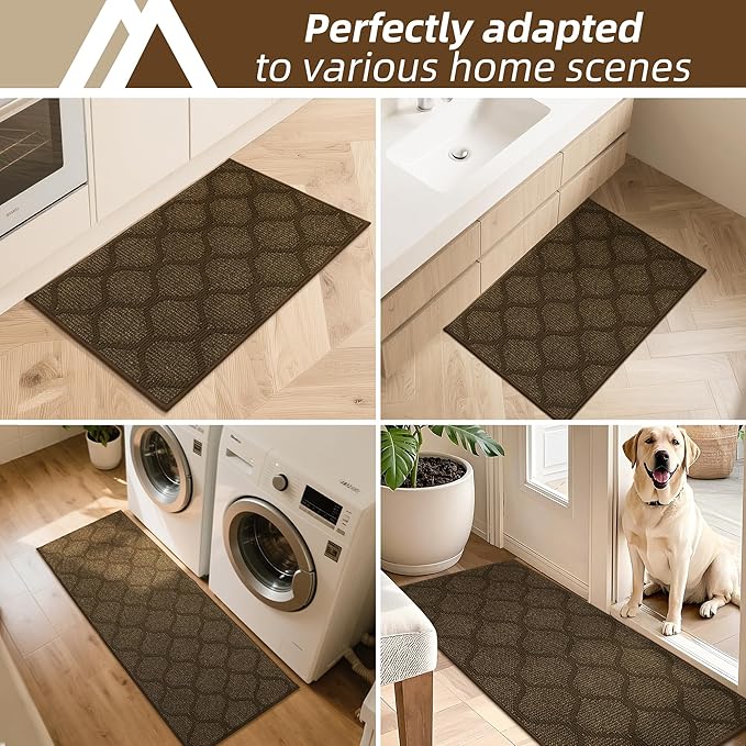 COSY HOMEER Kitchen Rug Non Slip Washable 24"x48", Absorbent Kitchen Mats for Floor, Runner Rugs for Kitchen Floor, 100% Polypropylene Kitchen Sink Rug (Brown)