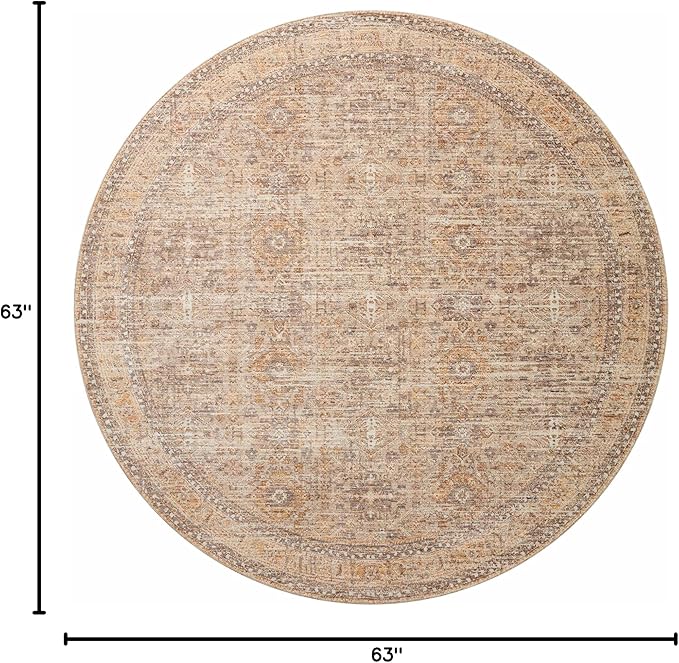 Loloi Angela Rose Blake Collection BLA-06 Oatmeal/Spice 5'-3" x 5'-3" Round, .25" Pile Height, Fringe, Area Rug