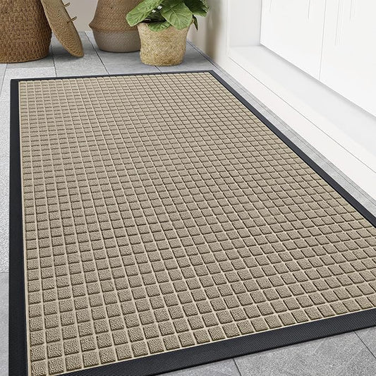 Smiry Front Door Mat Outside Entrance, Heavy Duty Natural Rubber Doormat, Non Slip, Trap Dirt and Moisture, Easy Clean, Low Profile Welcome Floor Mats for Indoor Outdoor Entry, 59x34 Inch, Beige