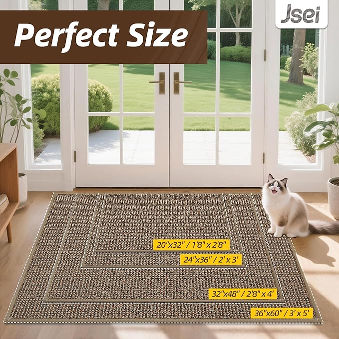 JSEI Dirt Trapper Door Mat 24"x36" Non-Slip Washable Entrance Mat, Dog Doormats, Absorbent & Fade-Resistant Floor Mats, Low Profile Welcome Mats for Entryway, Front Door, and Inside Entrance, Taupe