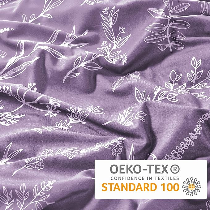 MUXHOMO Duvet Cover Queen Size, Reversible Floral Grayish Purple Duvet Cover Set with Zipper Closure, 3 Pieces Botanical Patterns Soft Microfiber Bedding Set with 4 Ties (90"x90", 2 Pillow Cases)