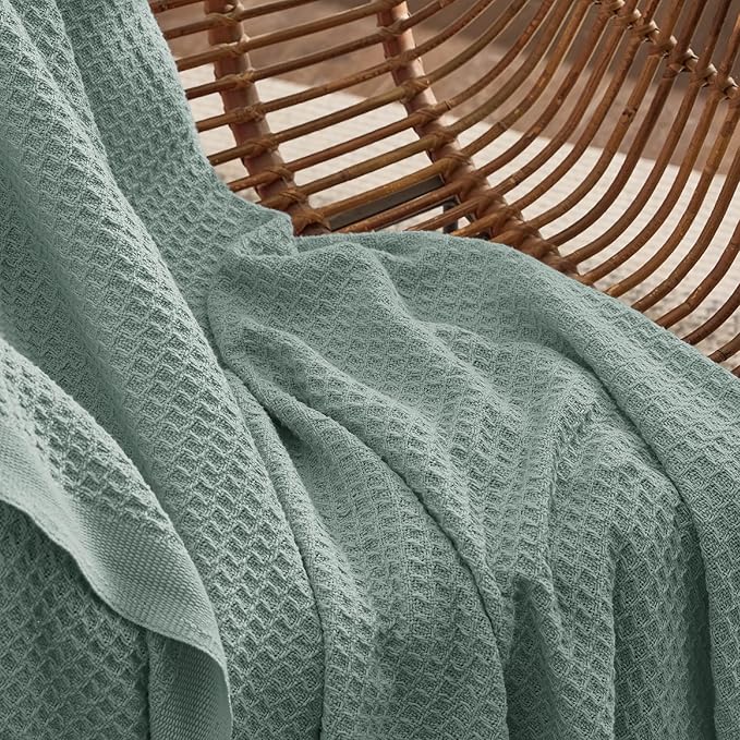 Bedsure Gentlesoft 100% Cotton Blanket King Size for Bed - Breathable and Soft, Thick Cozy Waffle Weave Christmas Blanket Gift for Women, Sage Green, 104x90 inches