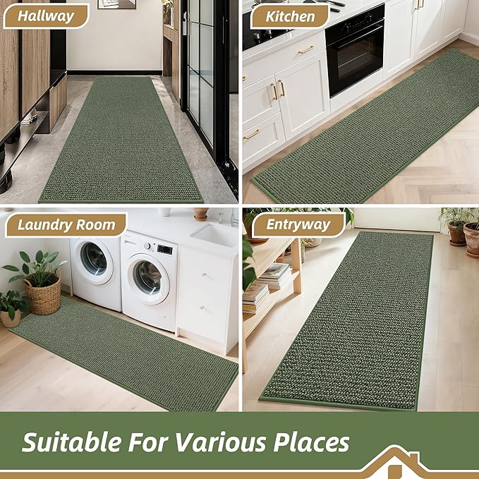 BEQHAUSE Hallway Runner Rugs 2x8, Hallway Rug Non-Slip Washable(Rolled-Up NO Creases), Runner Rug Absorbent Stain Resistant Hall Rug Carpet Runner, Entryway Rugs Floor Mat Laundry Room Rugs, Green