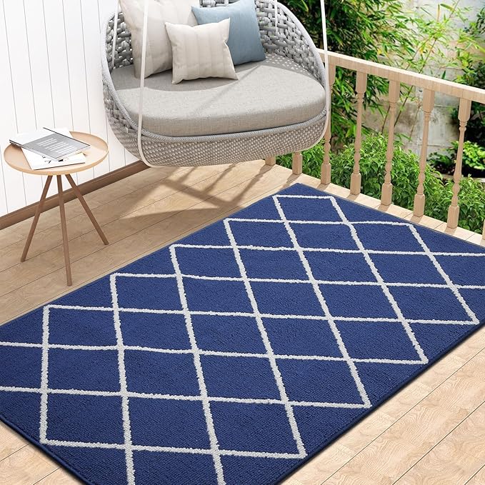 Finchitty Indoor Door Mat, Dirt Resistant and Absorbent, Low-Profile, Non-Slip, Washable Inside Floor Mats for Front Door, Back, and Entrance, 71" x 47", Navy
