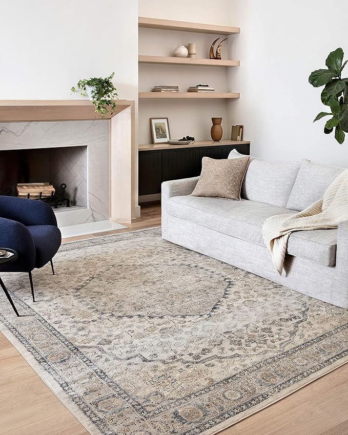 Loloi Teagan Collection TEA-01 Natural/Lt. Grey 3'-4" x 5'-7" Accent Rug, Large, Soft Neutral Rug, High-Traffic for Living Room, Bedroom, Home Office, Dining Area