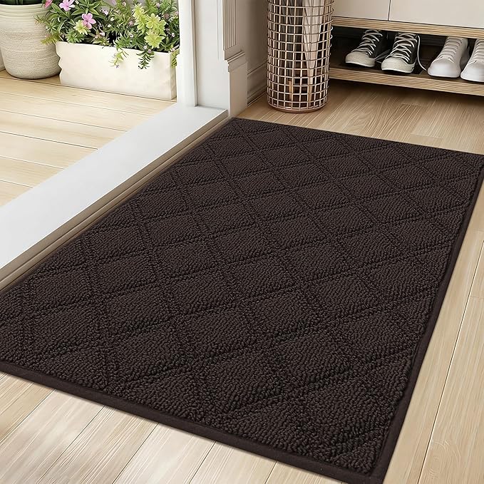 BEQHAUSE Dirt Trapper Door Mat 20" x 32", Non-Slip Washable Doormats Welcome Mat, Dirt Resistant and Absorbent Entrance Mat, Low Profile Floor Mats for Front Back Door, Entryway, Brown