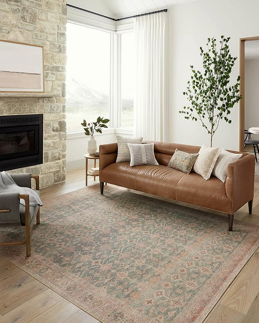 Loloi Angela Rose Aubrey Collection AUB-02 Aqua/Sand 5'-0" x 5'-0", .19" Pile Height, Round Area Rug