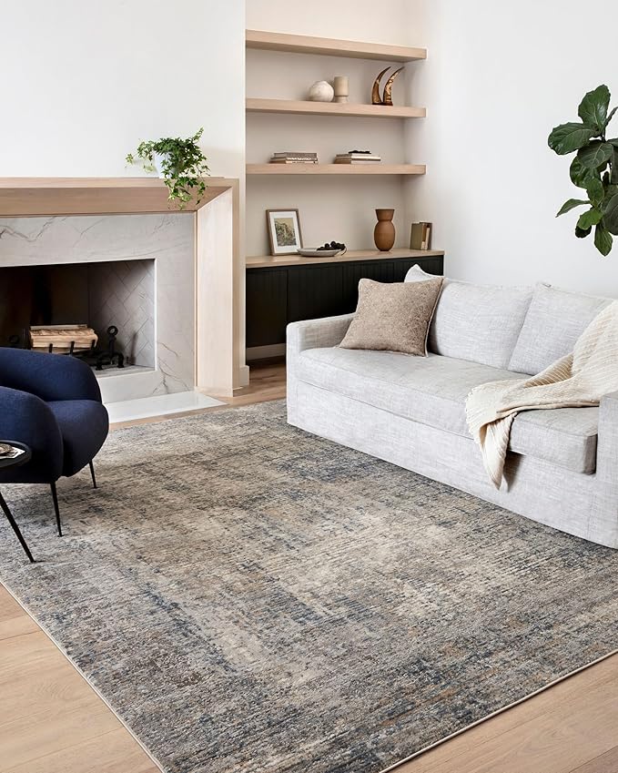 Loloi Teagan Collection TEA-05 Denim/Slate 2'-8" x 13' Runner Rug, Large, Soft Neutral Rug, High-Traffic for Living Room, Bedroom, Home Office, Dining Area