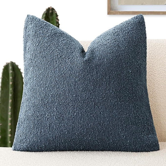 Foindtower Decorative Textured Boucle Throw Pillow Covers Accent Solid Pillow Cases Neutral Soft Cozy Couch Cushion Case for Chair Sofa Bedroom Living Room Home Decor 20x20 Inch,1PC,Dark Blue
