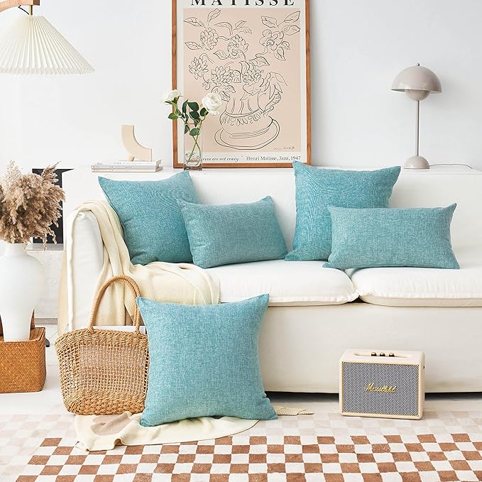 Home Brilliant Teal Throw Pillow Covers Rectangular 12x20 Pillow Cover Linen Decorative Bed Pillows Cases for Couch Sofa, 12 x 20 inch (30x50 cm), Set of 4, Teal