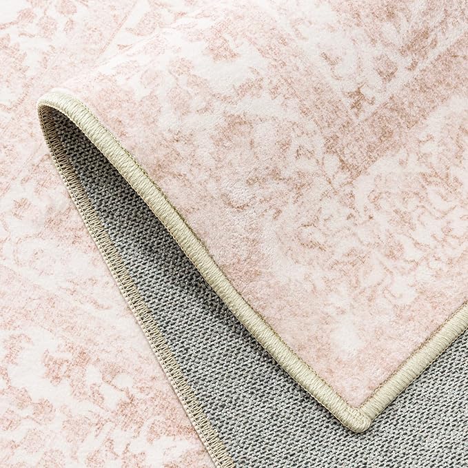 PureCozy Pink Area Rug 3x4 Office Entryway Rug Machine Washable Kitchen Vintage Distressed Non Slip Carpet Indoor Retro Floral Accent Throw Door Mat for Bathroom Bedroom Dining Living Room