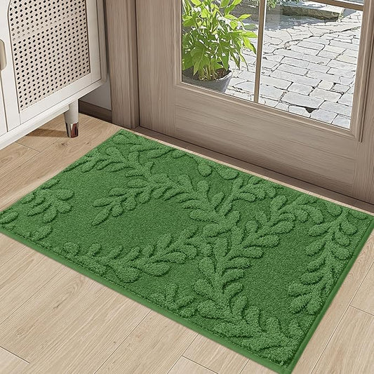 BEQHAUSE Door Mats 20”x32”, Non-Slip TPR Backing Entryway Doormat, Super Absorbent Welcome Mat for Front Door, Muddy Shoes & Paws, Washable Entry Rugs, Green