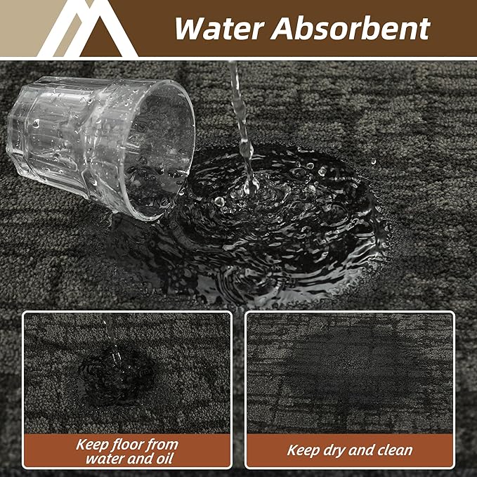 COSY HOMEER Kitchen Rugs 20"x32"+20"x48",Absorbent Soft Kitchen Mats for Floor,Non Slip Kitchen Runner Rug,Washable Kitchen Floor Mats for Sink Mat,Hallway,Laundry,Dark Grey