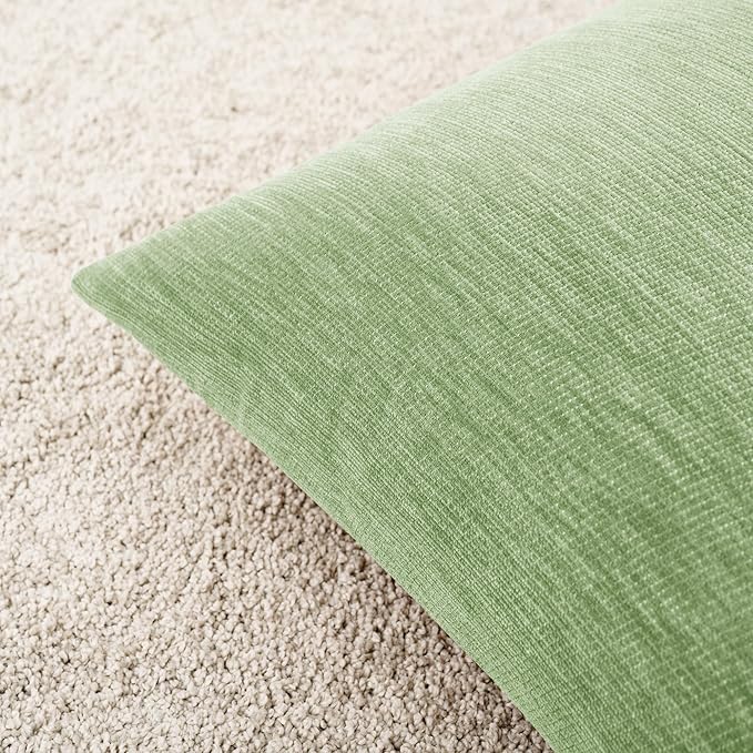 Set of 4 Sage Green Throw Pillow Covers 12x20 Inch, Neutral Boho Farmhouse Aesthetic Decorative Pillow Cases for Couch, Sofa, Living Room & Bed, Soft Chenille Pillow Cases, Home Decor, 30x50 cm