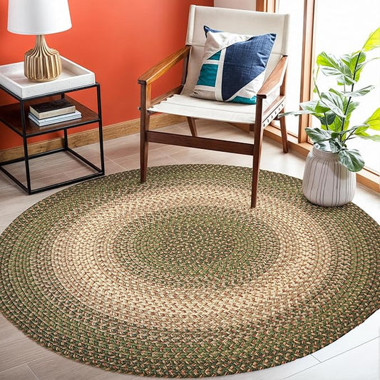RRI Home Decor EastEnd EL63 Herb Garden 4' x 4' Round - Braided Area Rug, Home Decor, Floor Mat or Bedroom Rug - Easy Care, Ideal for High Traffic Areas in Hallway and Living Room - Made in USA
