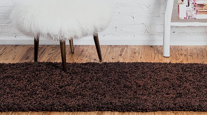 Unique Loom Solid Shag Collection Area Rug (2' 6" x 16' 5" Runner, Chocolate Brown)