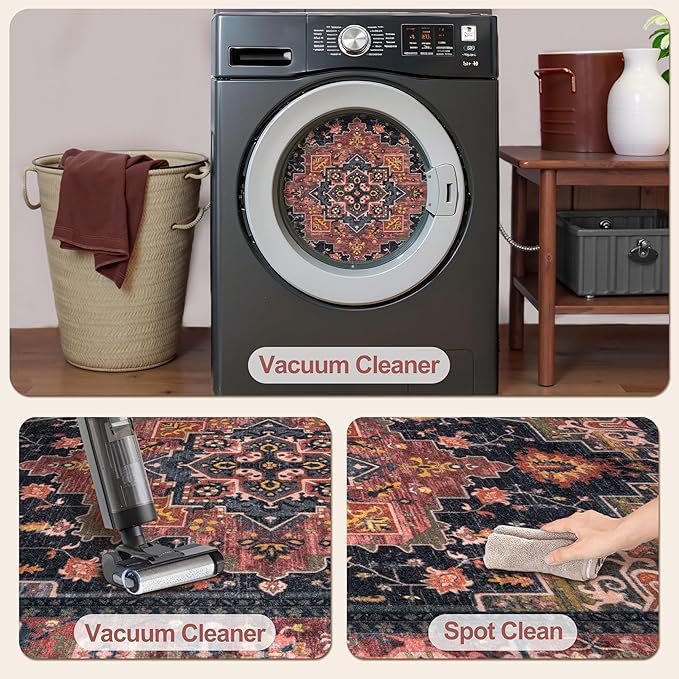 Tangsoo 2x6 Washable Runner Rug for Hallways, Non Slip Vintage Runner Rug, Soft Boho Low Pile Long Rug Runner, Carpet Runners for Kitchen Bedroom Entryway Bathroom Living Room