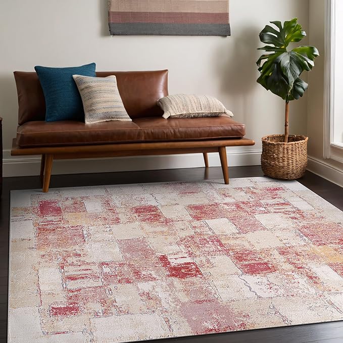 Beverly Rug Living Room Rug 5x7 Modern Luxury Ultra Soft Vintage Indoor Area Rugs for Kitchen Dining Room Stain Resistant Non Shedding Indoor Carpet Alfombras para Salas Modernas (5 x 7 Pink)