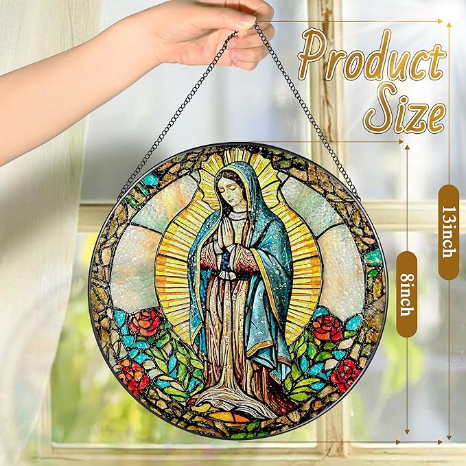 8 Inch Our Lady of Guadalupe Stained Glass Suncatcher, Stained Glass Window Hanging, Mexican Mom Window Hanging, Latin Mom Gift, Gifts for Mother's Day, Religious Gift, Gifts for Christian