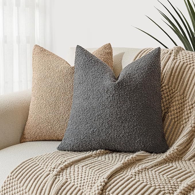 Foindtower Decorative Textured Boucle Throw Pillow Covers Accent Solid Pillow Cases Neutral Soft Cozy Couch Cushion Case for Chair Sofa Bedroom Living Room Home Decor 26 x 26 Inch,Dark Grey