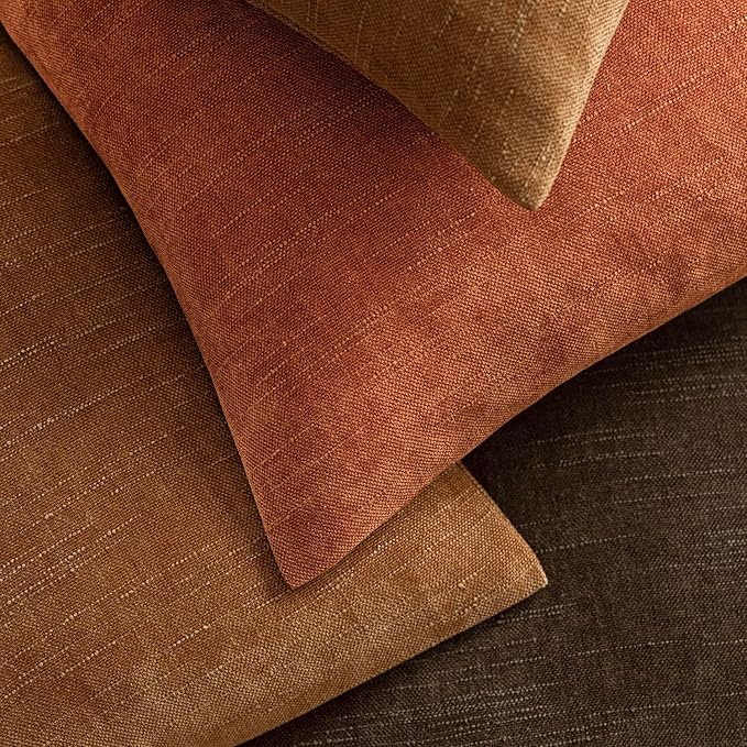 Foindtower Pack of 2 Soft Textured Chenille Throw Decorative Pillow Covers Square Accent Solid Cushion Cover Cozy Neutral Farmhouse Pillow Case for Couch Sofa Bedroom Living Room 18x18 Inch,Orange
