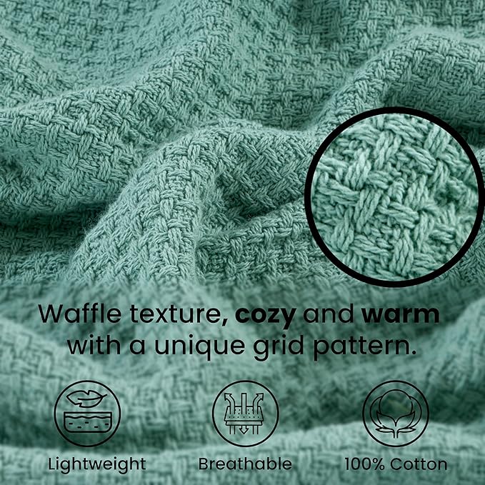 HILLFAIR 100% Soft Premium Combed Cotton Thermal Blanket– Twin XL Blankets – Soft Cozy Warm Bed Throw Twin Bed Blankets– All Season Cotton Blankets – Sage