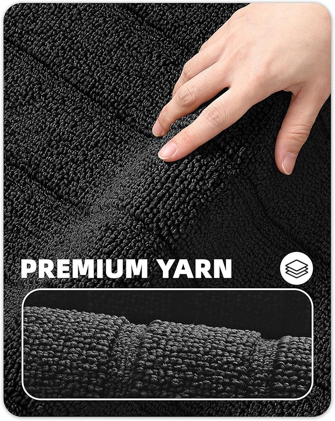 Color&Geometry Striped Designed Absorbent Washable Polypropylene Kitchen Floor Mat, Black 17"x59", Non Slip TPE Backed, Low-Profile Sink Runner Rugs, Easy Clean Long Kitchen Carpet (Roll Packed)