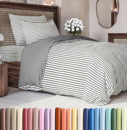 Duvet Cover Twin/Twin XL Size Set - Extra Soft Duvet Cover 68 x 90 with 1 Pillow Sham - Hotel Luxury, Easy Care and Fade Free w/ Zipper Closures & Ties - Comfy, Breathable Bedding Set (Grey Stripes 2)