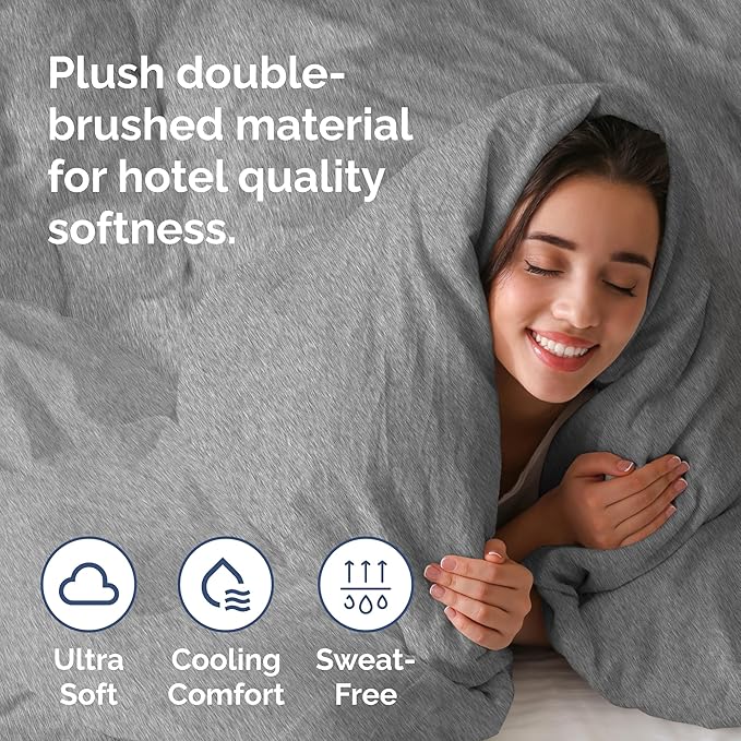 CGK Unlimited Duvet Cover Queen Size Set - Extra Soft Queen Size Duvet Cover 90 x 90 with 2 Pillow Shams - Hotel Quality w/Zipper Closures & Ties - Bedding and Bed Linens Set (Heathered Grey)