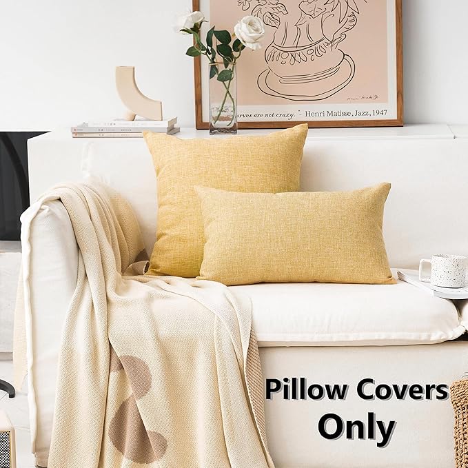 Home Brilliant Yellow Pillows Decorative Throw Pillows Burlap Soft Solid Linen Euro Sham Fall Pillow Covers Throw Pillow Case for Couch Winter Decor, 24x24(60cm)