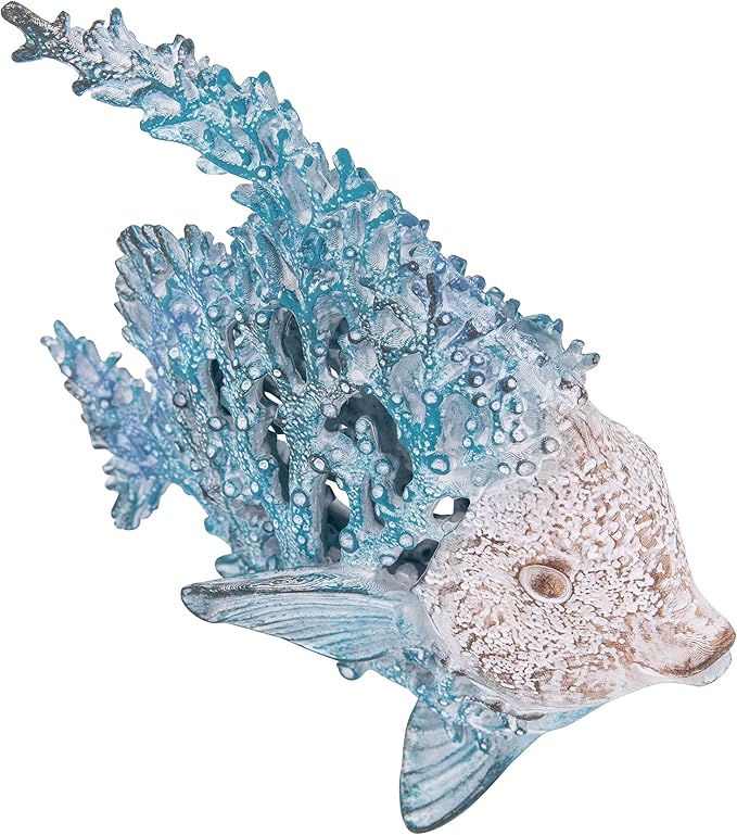 Ocean Decor - Aqua Coral Reef Angelfish Sculpture for Beach Home and Coastal Tabletop Collection, 7x7 Inches