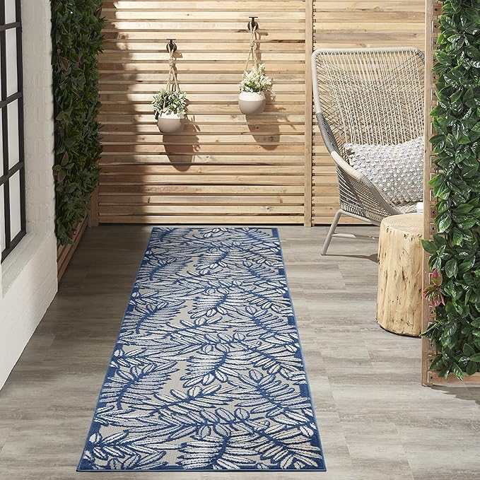 Nourison Home Aloha Ivory Navy 2'3" x 12' Area Rug - Easy Clean, Non Shedding, Bed Room, Living Room, Dining Room, Kitchen (12' Runner)