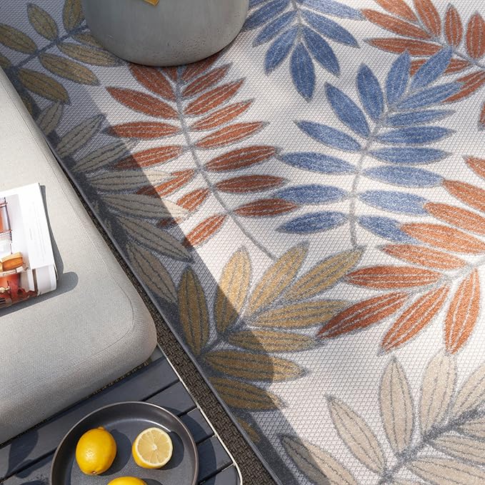 Nourison Home Aloha Blue Mocha 3'6" x 5'6" Area Rug - Easy Clean, Non Shedding, Bed Room, Living Room, Dining Room, Kitchen (4' x 6')