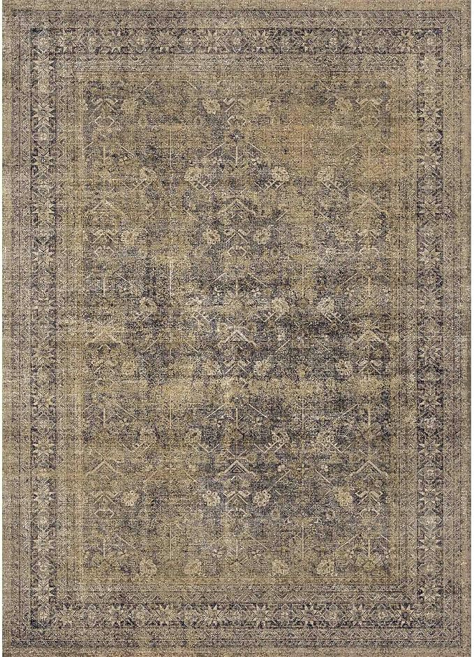 PureCozy 5x7 Brown Black Area Rug for Living Room Washable Vintage Distressed Carpet Bedroom Low Pile Non Slip Indoor Soft Retro Throw Accent Rug Office Kitchen Bathroom Dining Room